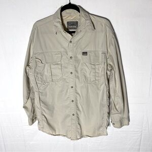 Vintage Pacific Trail Outdoor Wear Beige Button Front Fishing Shirt Activewear M